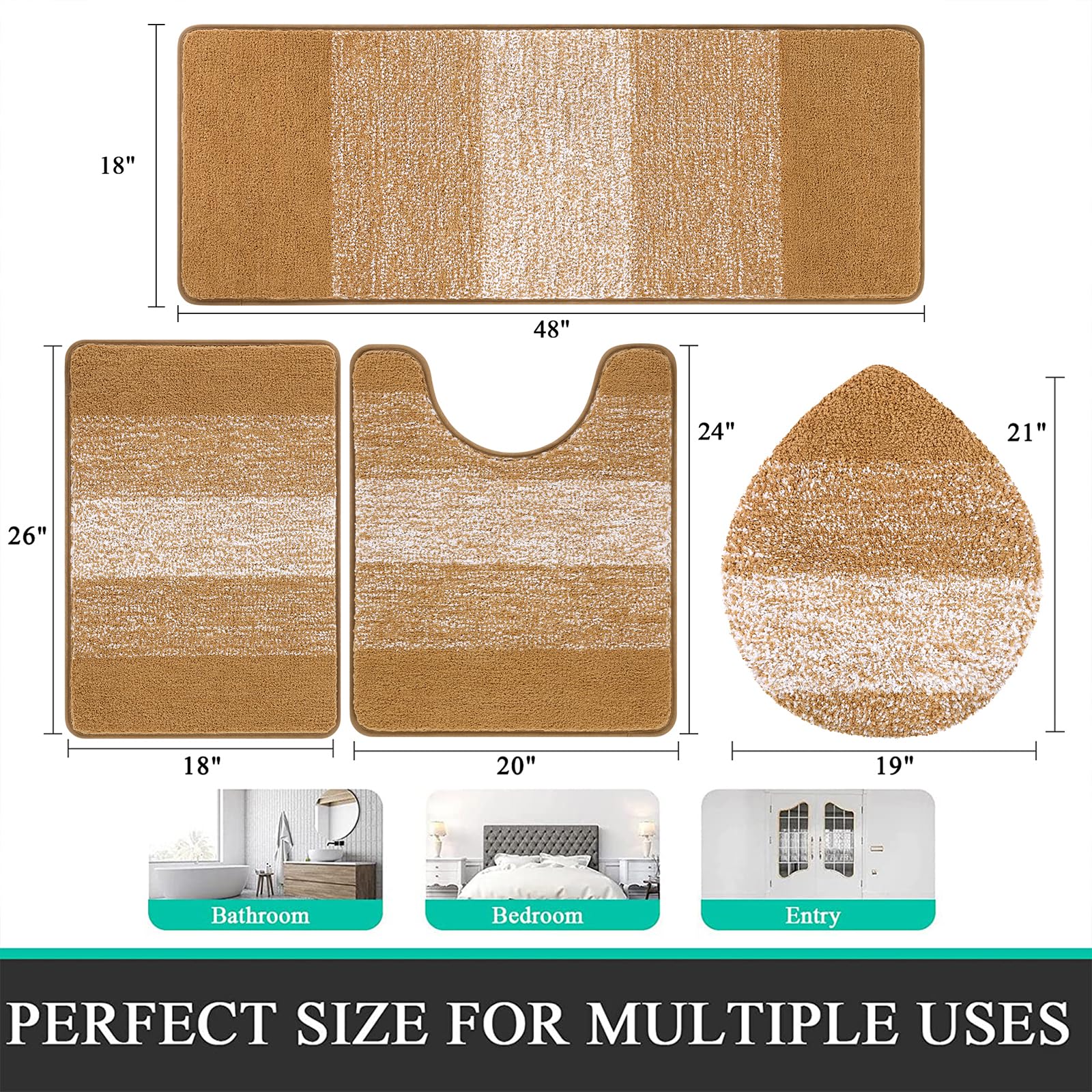 Bsmathom Bathroom Rugs Sets 4 Piece With Toilet Cover, Plush Shaggy Absorbent Bath Rugs For Bathroom, Non-Slip Machine Washable